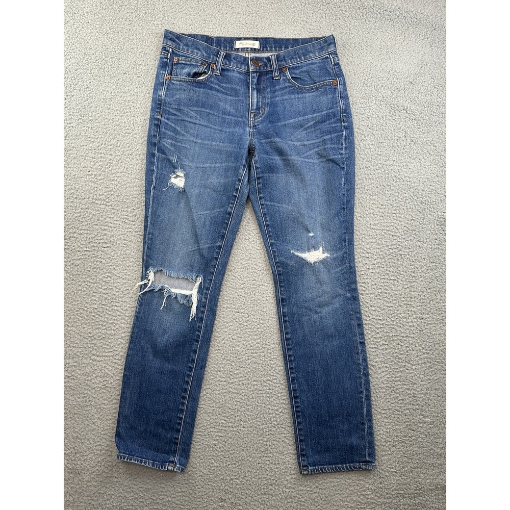 Madewell The Slim BoyJean Womens Size 26 Blue Medium Wash Distressed 29x29